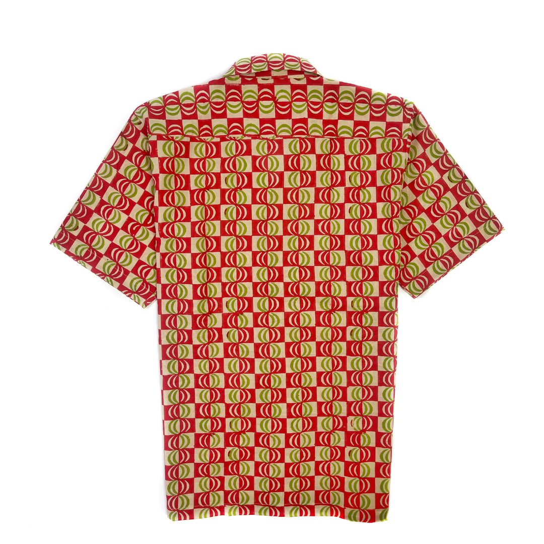 Cuban Collar Shirt with Short Sleeves Handblock Print 100% Cotton