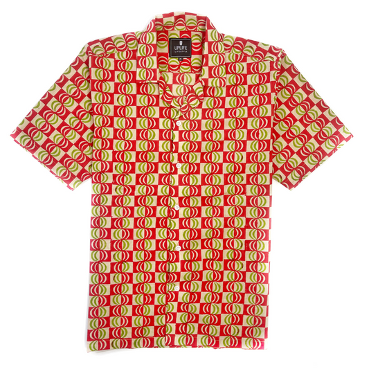 Cuban Collar Shirt with Short Sleeves Handblock Print 100% Cotton